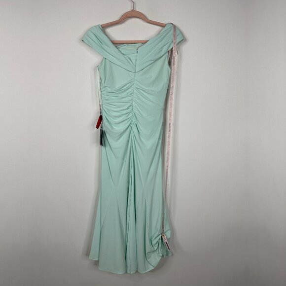 NWT Mac Duggal Ruched Off-The-Shoulder Midi Dress Mint 2 #A0550 - Picture 5 of 8